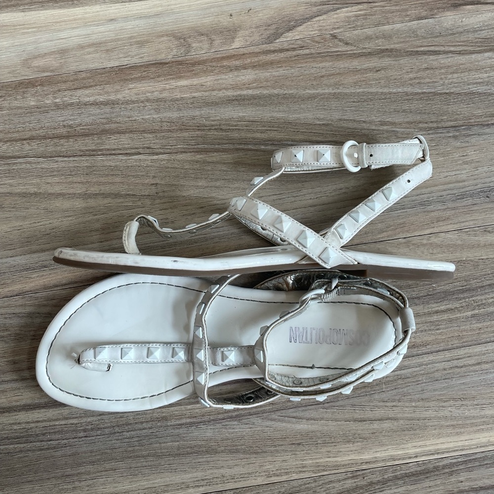 White Patent Studded Strappy Sandals Sz7